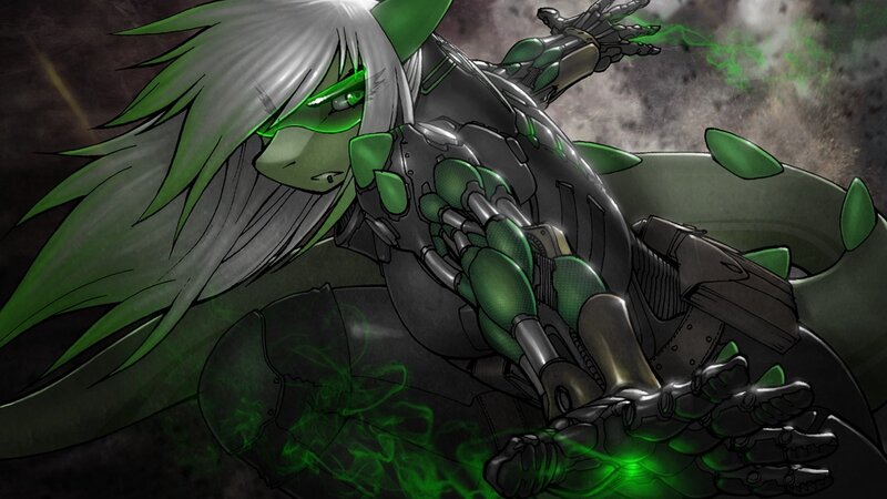 Green-haired Cyborg Character