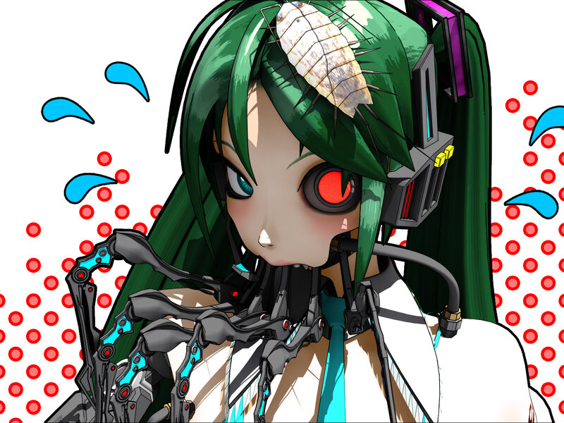 Green-haired Cyborg Girl — Green