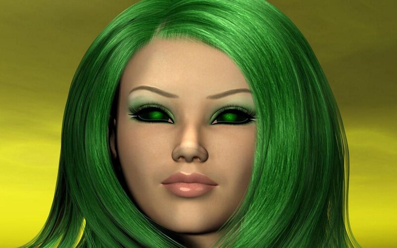 green-haired digital character portrait