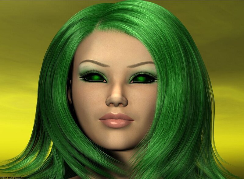 green-haired digital character portrait