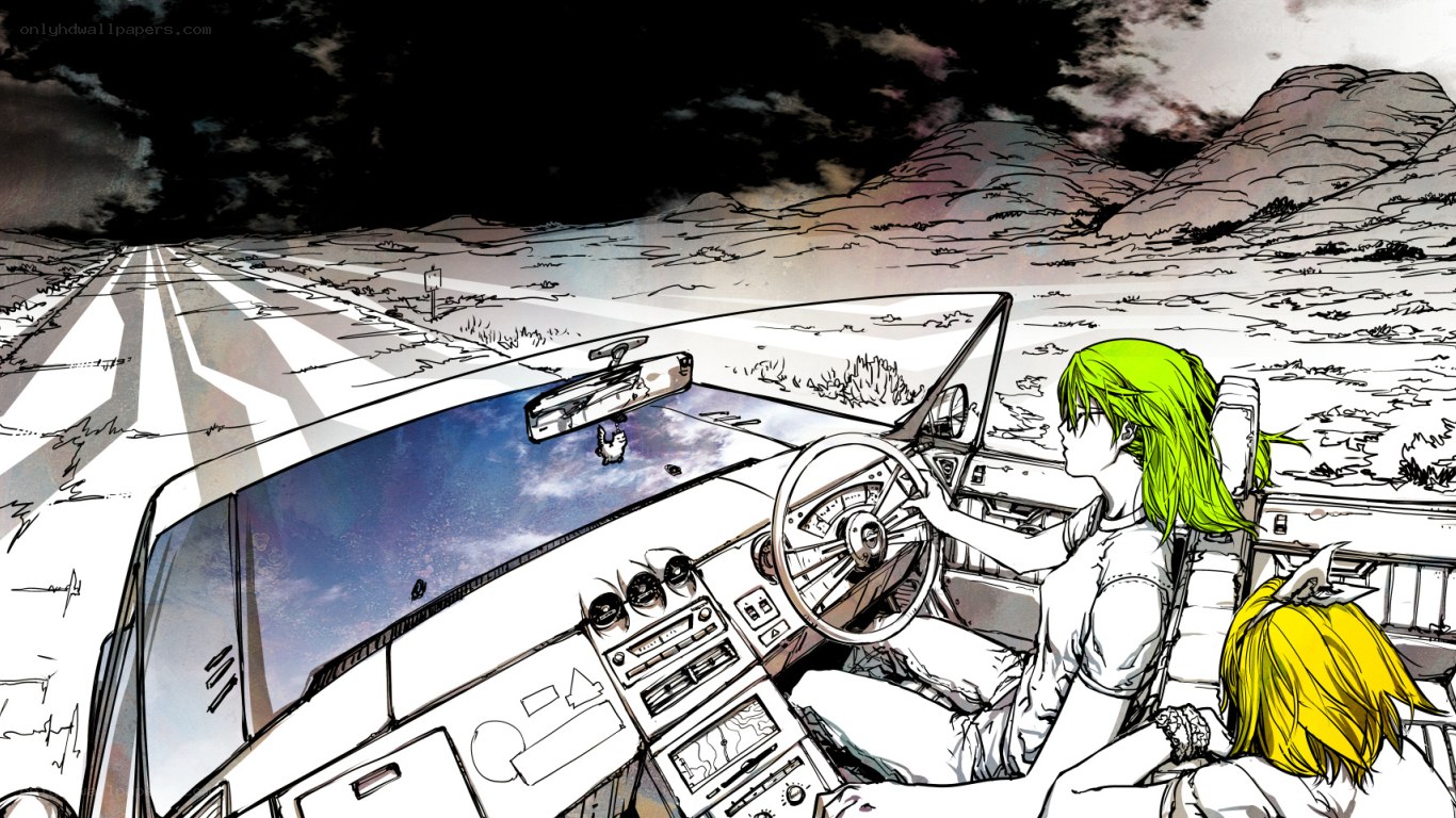 Green-haired driver on a road trip