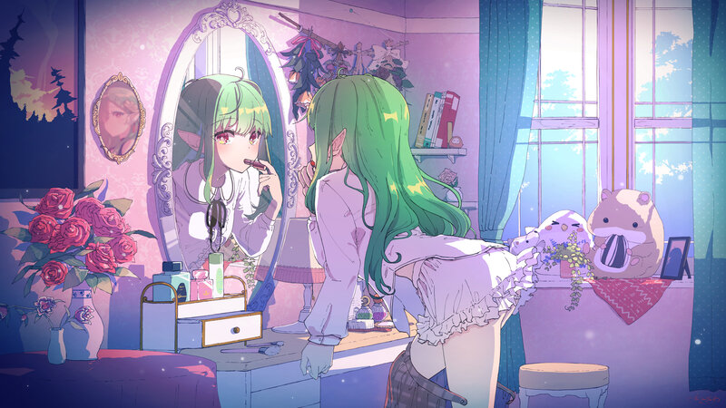 Green-haired Elf at Vanity