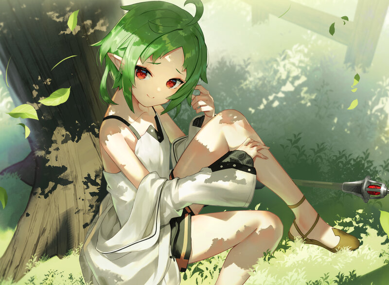 Green-haired Elf Girl — Green, Serene, Afternoon, Digital Art