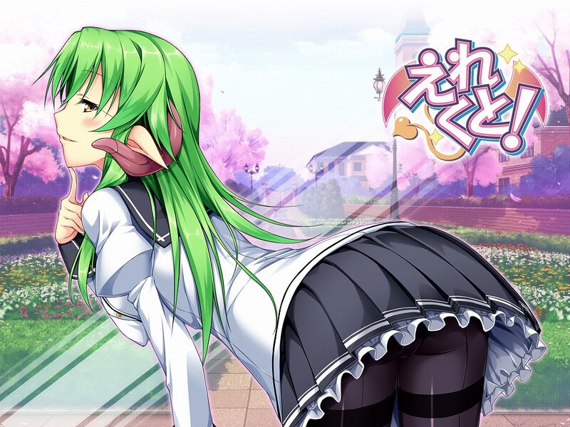 Green-haired elf girl in school uniform