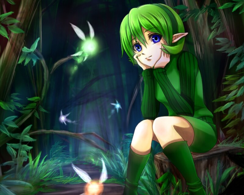 Green-haired Elf in Forest