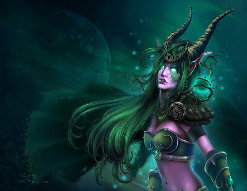 Green-haired elf with horns