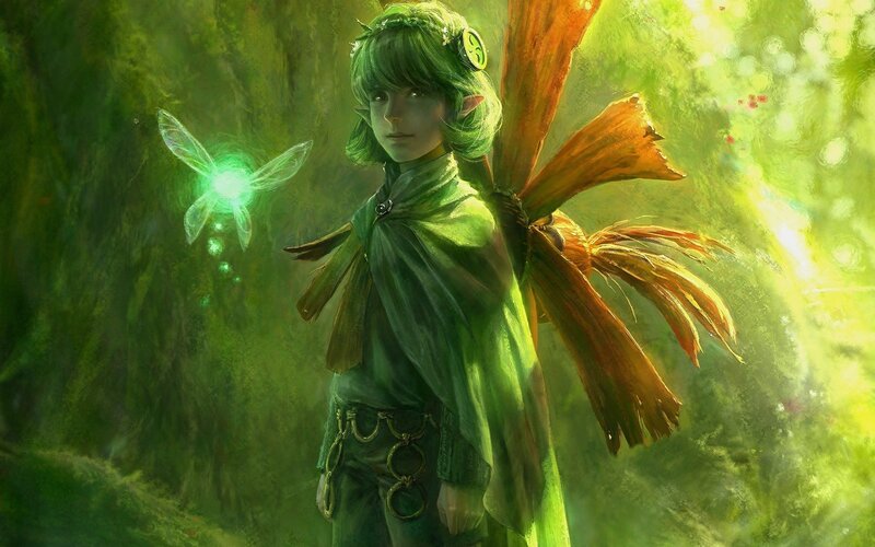 Green-haired Elf with Wings — Green, Serene