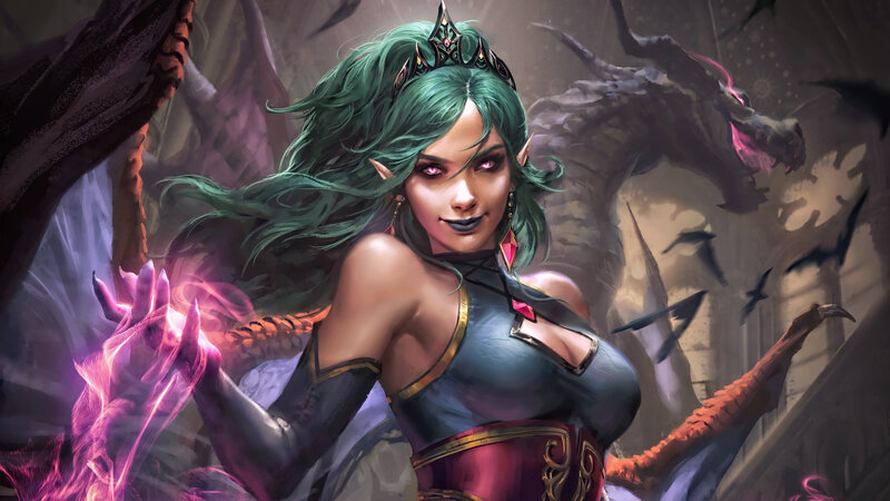 Green-haired Elf Woman — Green, Dramatic, Digital Art