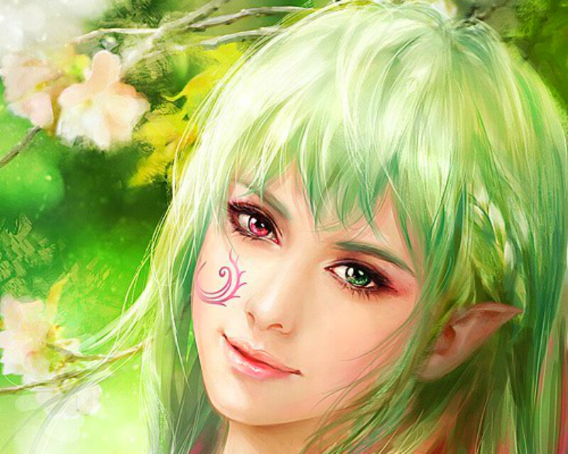 Green-haired Elf Woman — Green, Serene, Spring