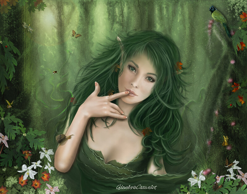 Green-haired Elf Woman — Green, Serene