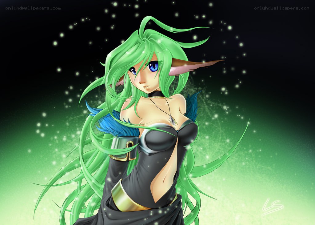green-haired elf woman