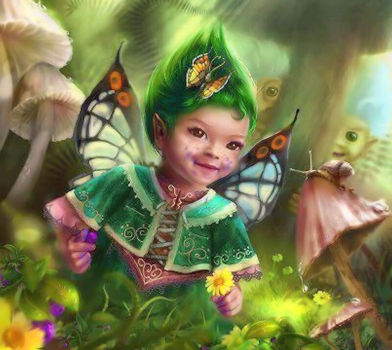 Green-haired Fairy Child — Green