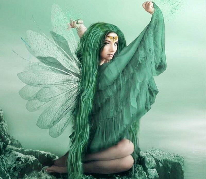Green-haired Fairy — Green, Serene, Digital Art