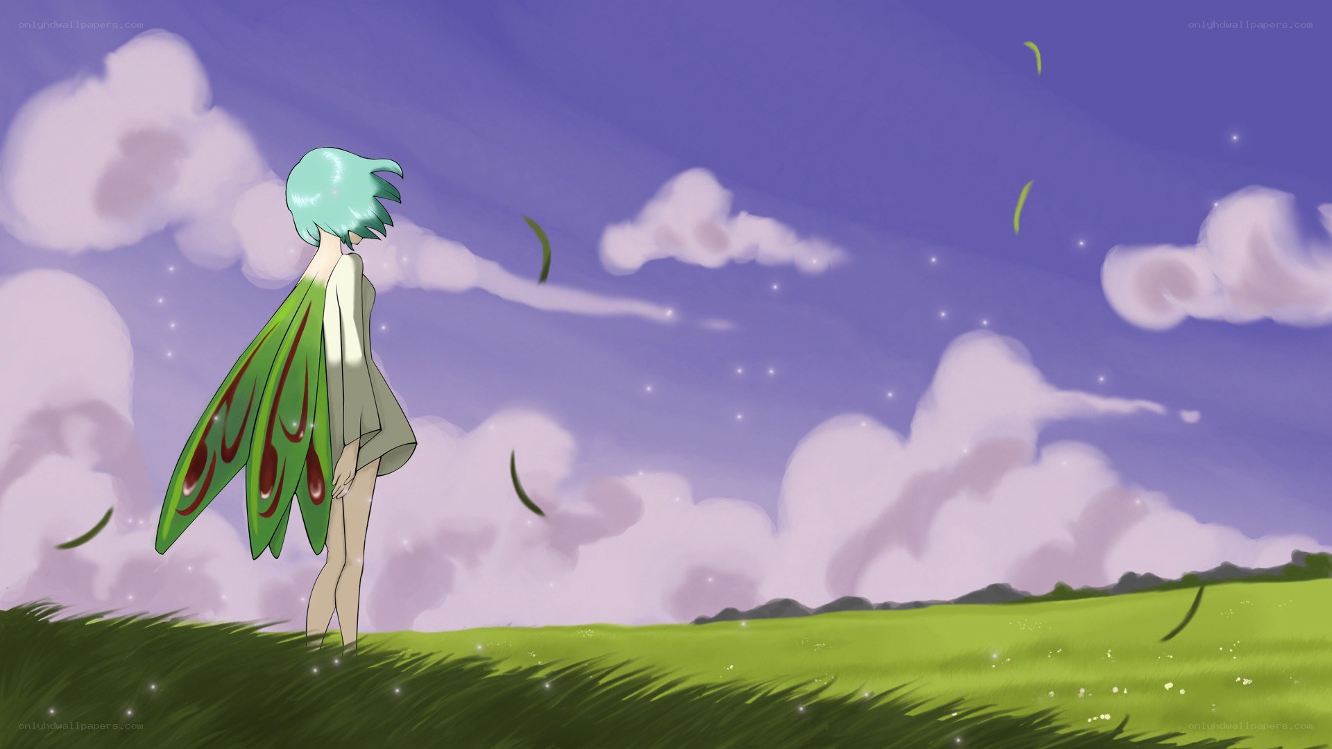 green-haired fairy in a field