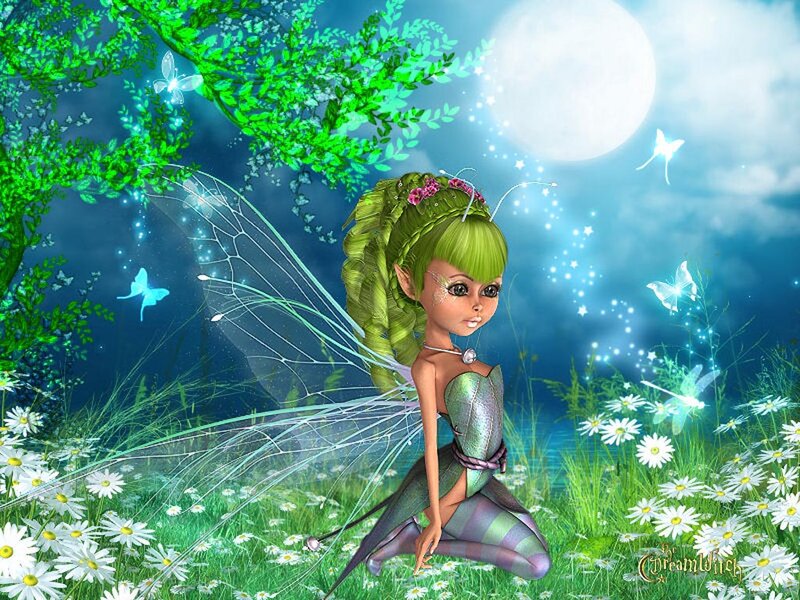 Green-haired Fairy in Field