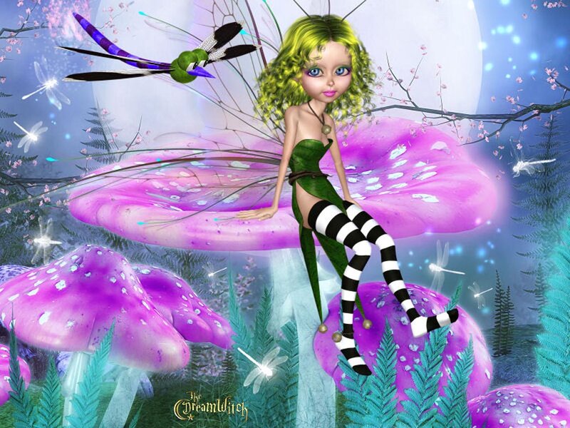 Green-haired Fairy on Mushroom — Purple