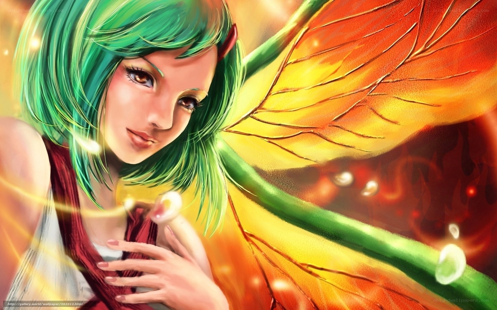 green-haired fairy with leaf wings