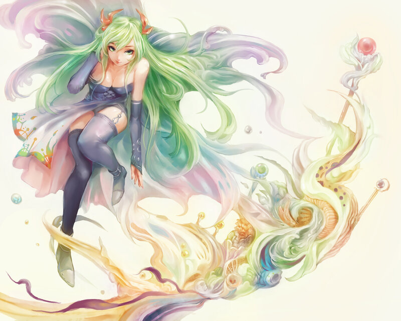 Green-haired Fairy with Staff — Green