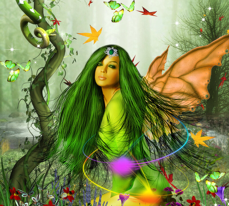 Green-haired Fairy with Wings — Green, Magical