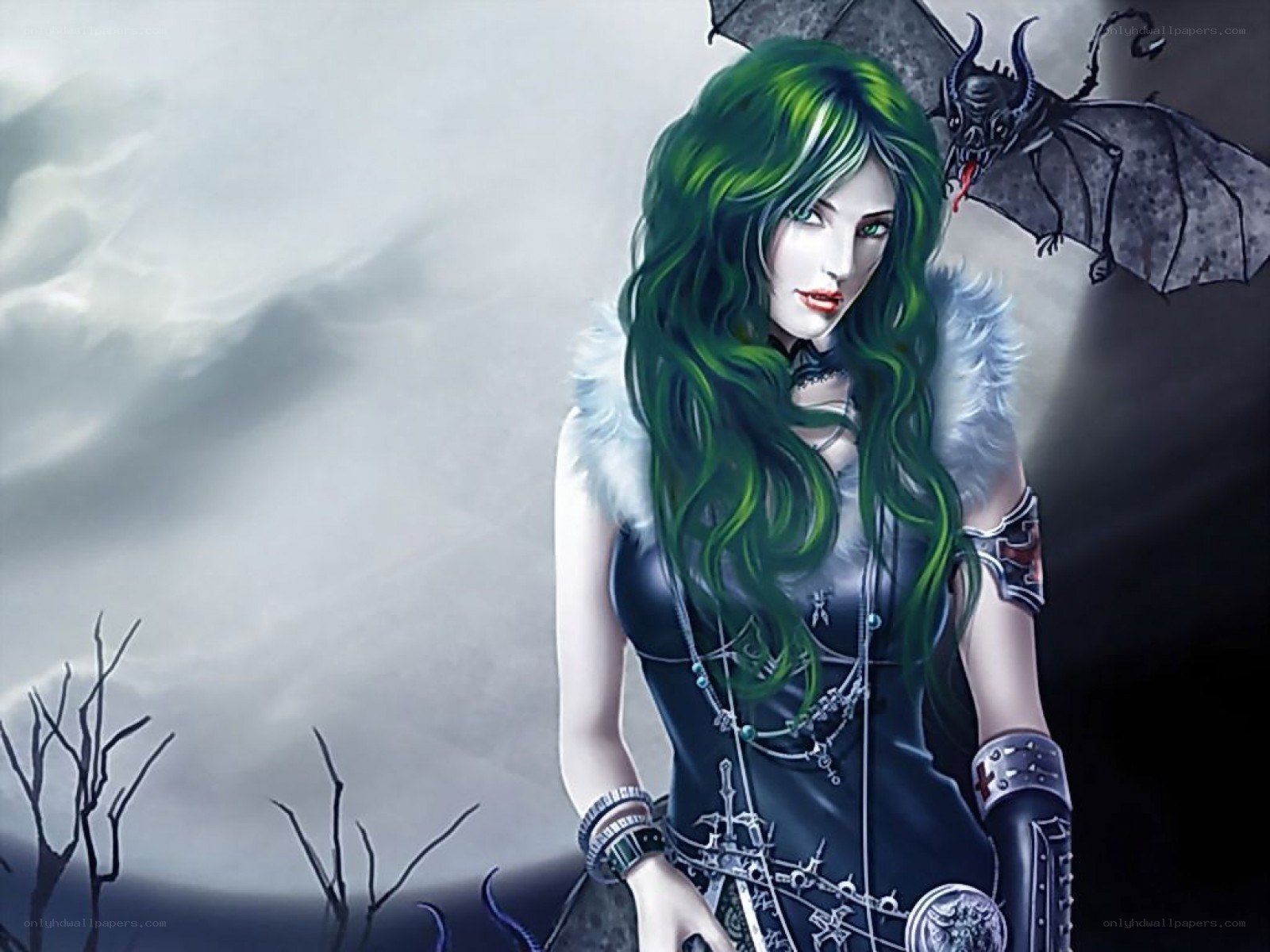 green-haired fantasy warrior