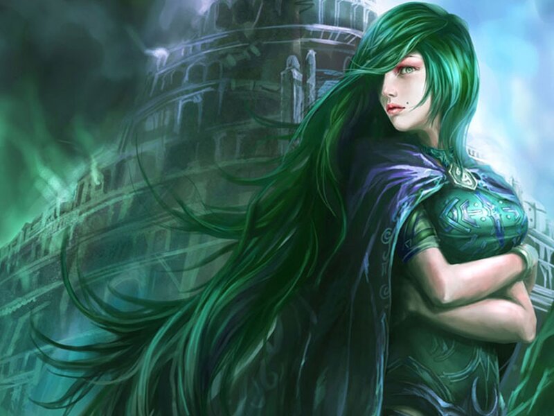 green-haired fantasy warrior