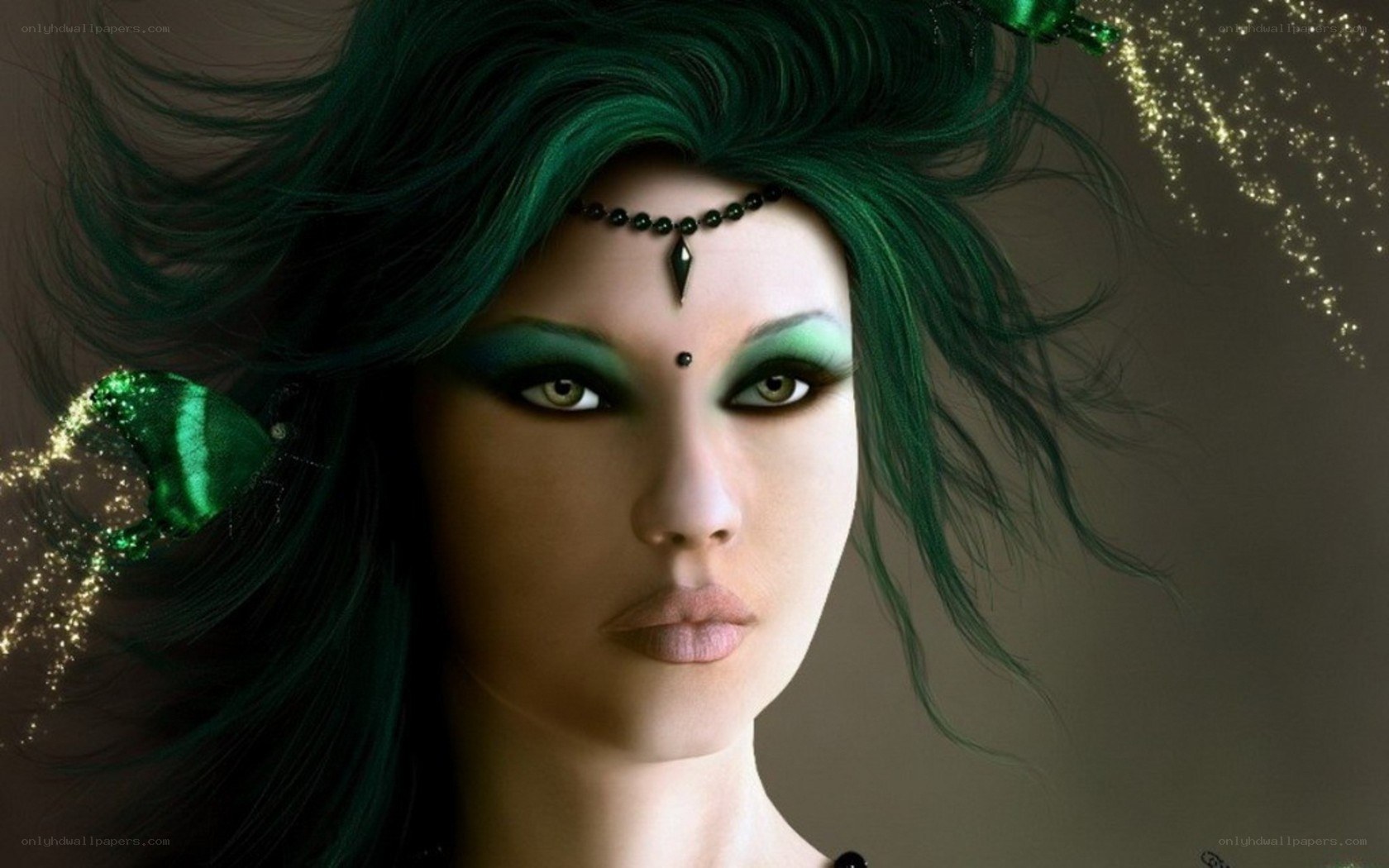 green-haired fantasy woman