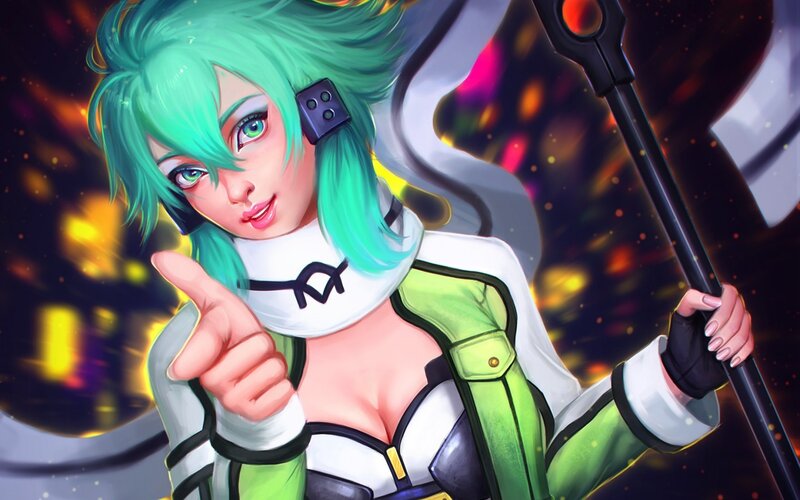 Green-haired Female Character — Green, Dynamic, Digital Art