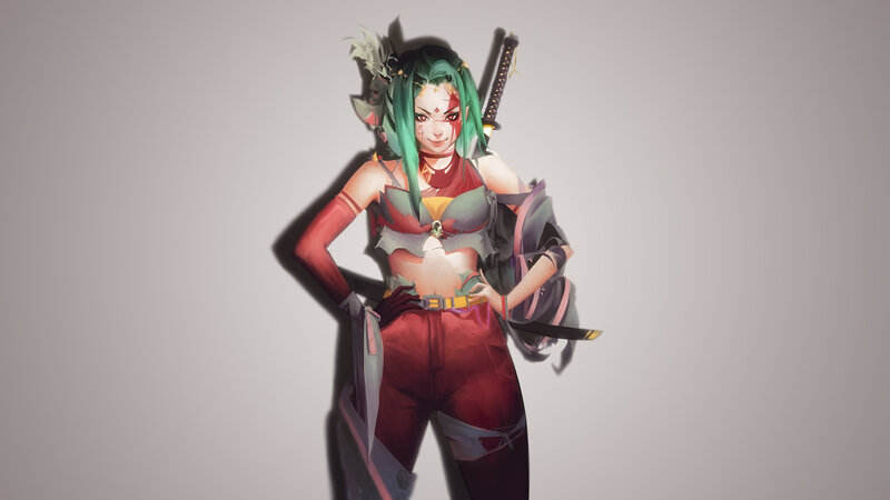 Green-haired Female Warrior — Red