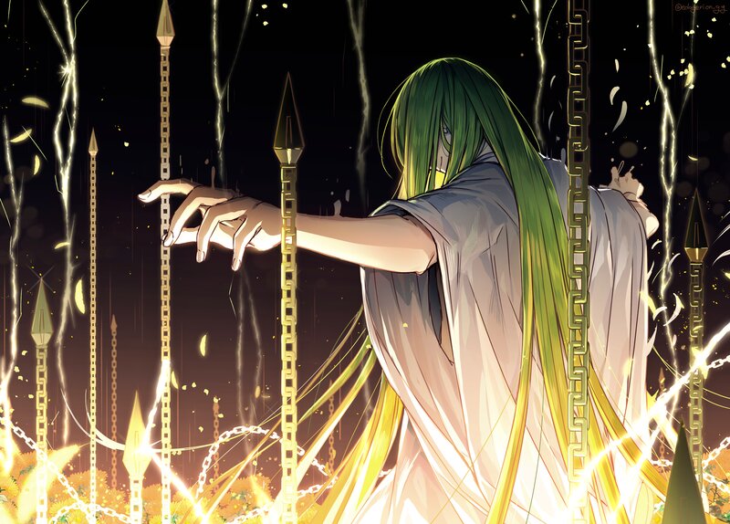 Green-haired Figure in White Robe