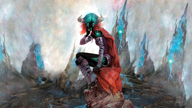 Green-haired Figure with Horns