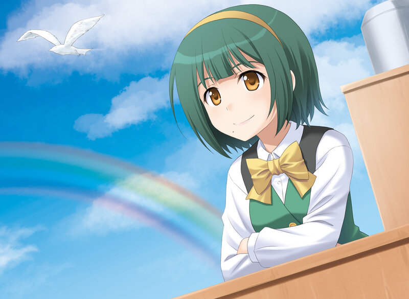 Green-haired Girl at Desk