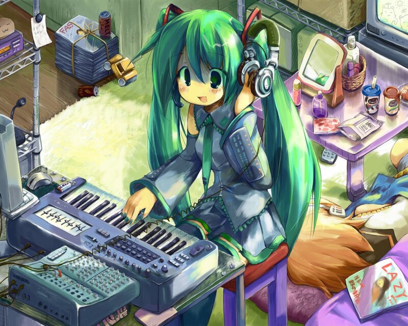 Green-haired Girl at Keyboard — Green