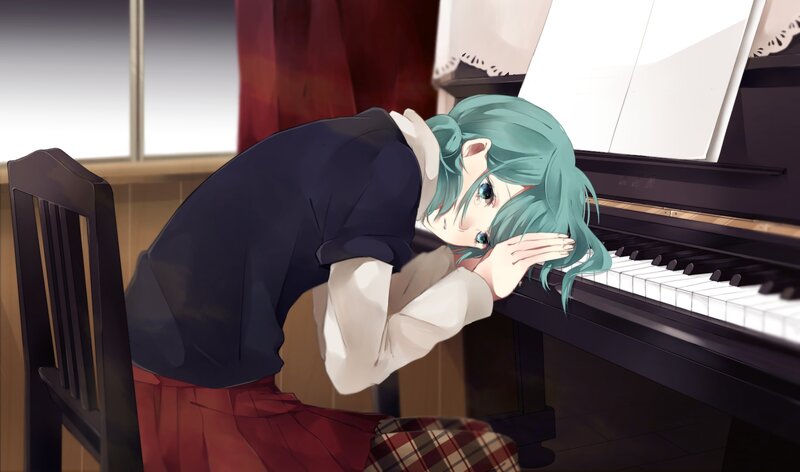 Green-haired Girl at Piano