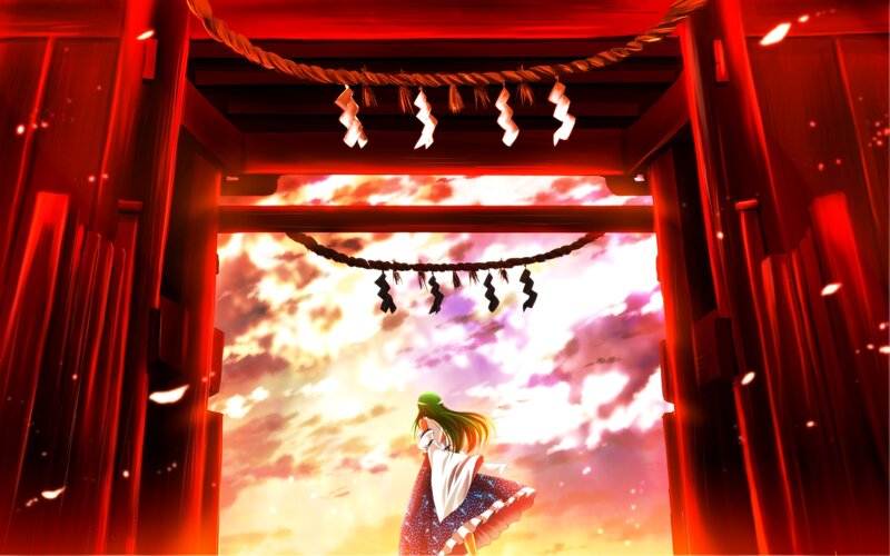 Green-haired Girl at Shrine — Red