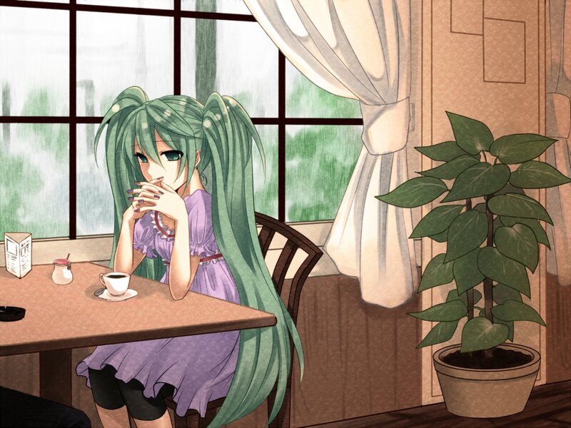 Green-haired Girl at Table — Green