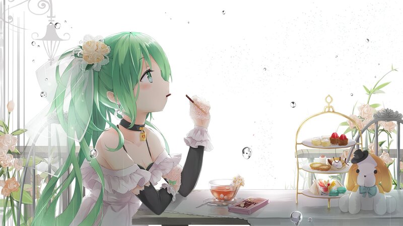 Green-haired Girl at Tea