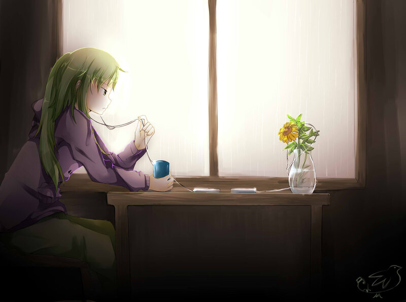 Green-haired Girl at Window — Purple