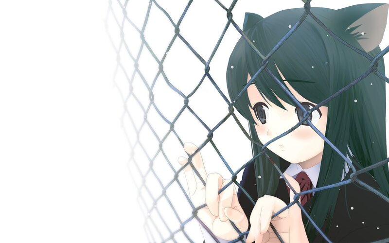 Green-haired Girl Behind Fence — Green