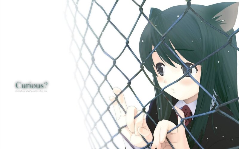 Green-haired Girl Behind Fence — White