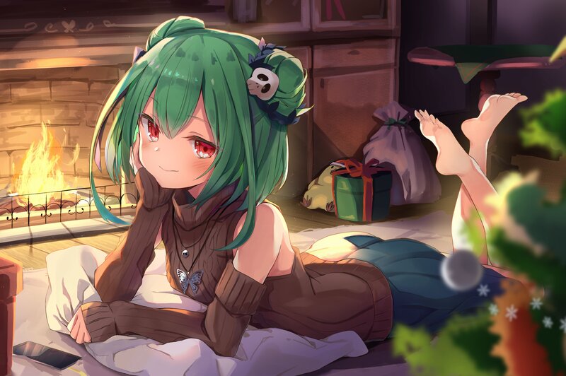 Green-haired Girl by Fire
