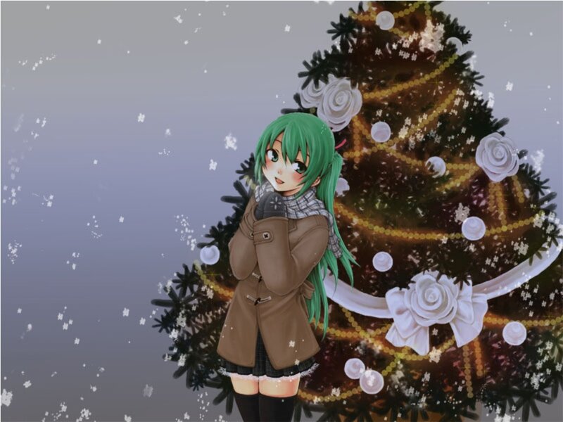 Green-haired Girl by Tree