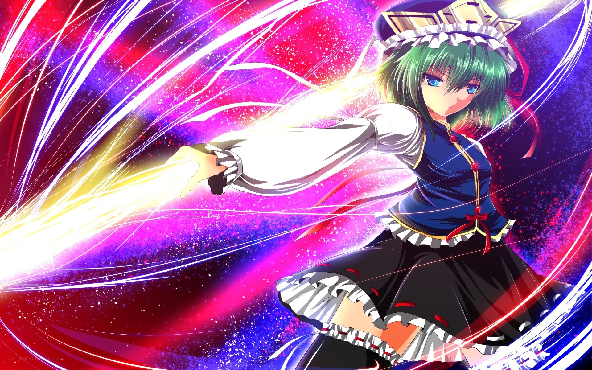 green-haired girl casting spell