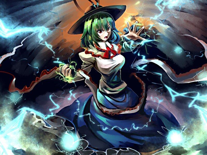 Green-haired Girl Casting Spell — Blue, Dramatic
