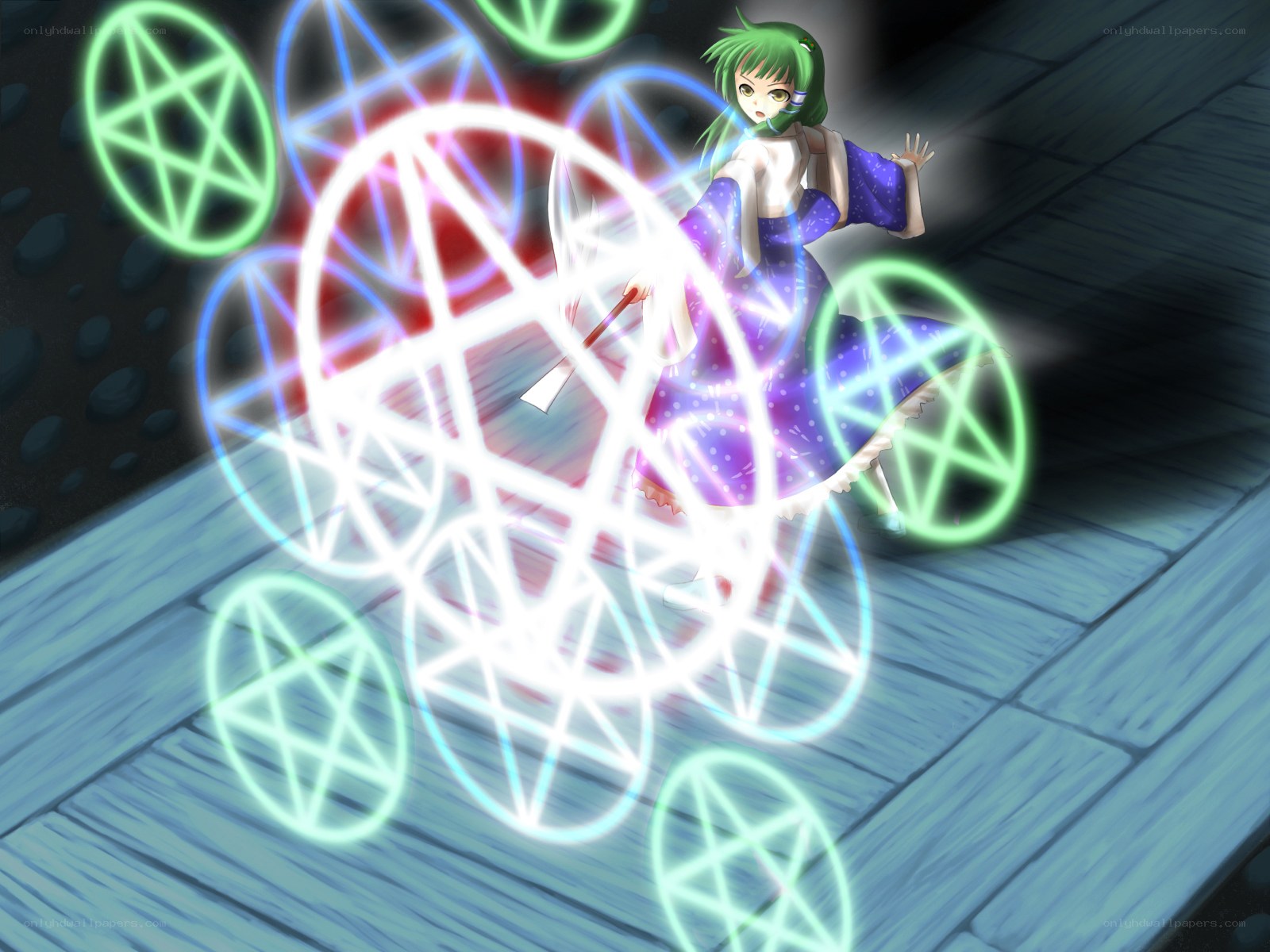 Green-haired girl casting spell