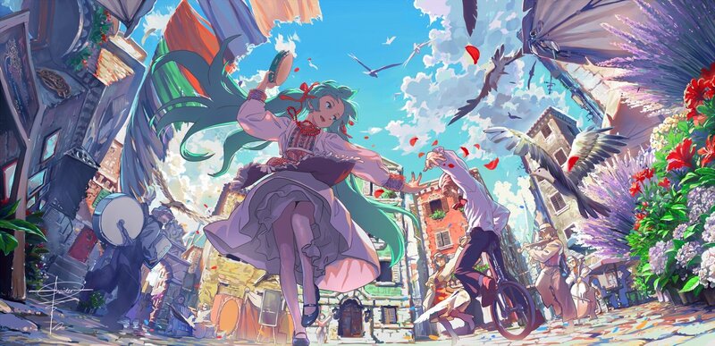 Green-haired Girl Dancing — Blue