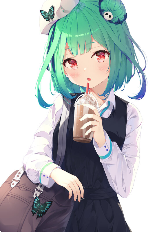 Green-haired Girl Drinking — Green
