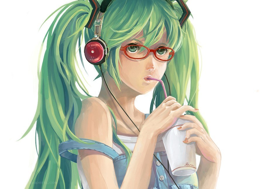 green-haired girl drinking soda