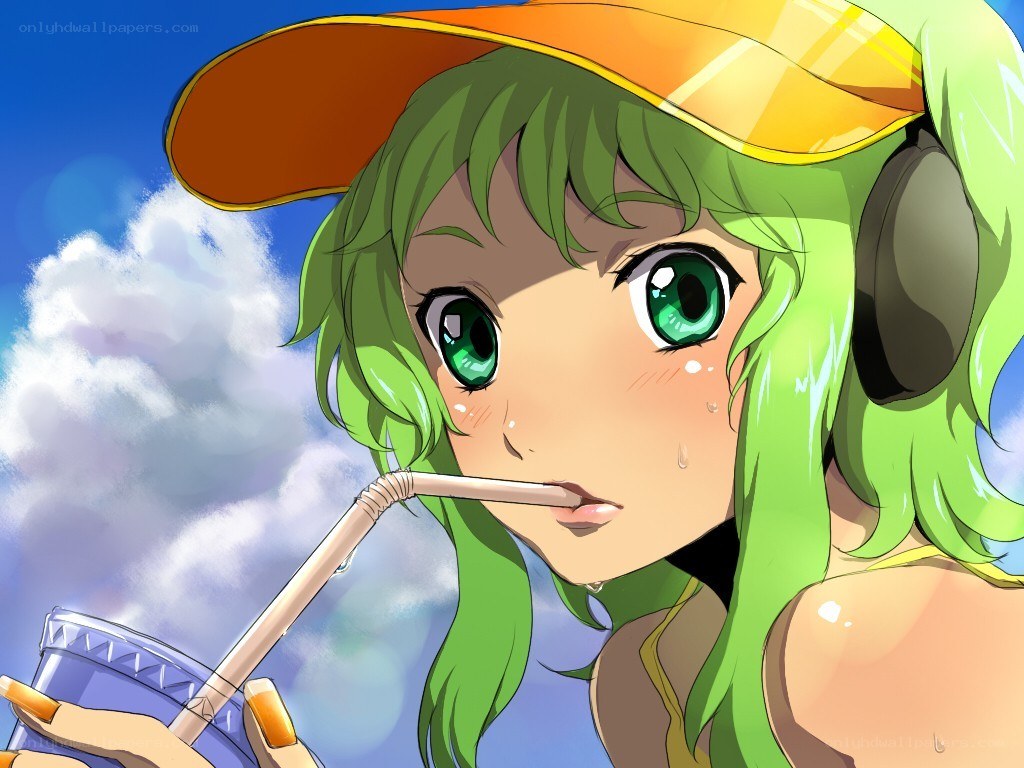 green-haired girl drinking soda