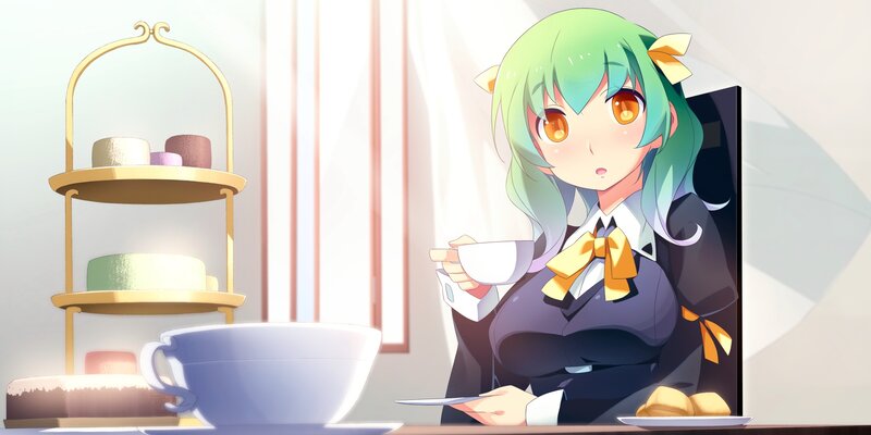 Green-haired Girl Drinking Tea