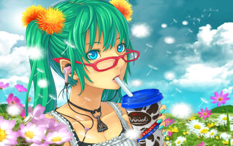 Green-haired Girl Drinking